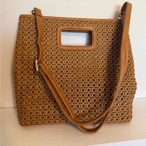 Woven Tan Handbag with Strap